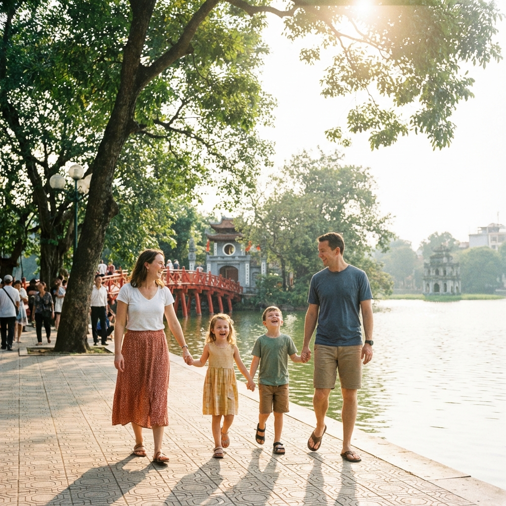 Hanoi with kids travel guide Hoan Kiem Lake weekend